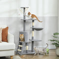 134cm Cat Tree for Indoor Cats with Hammock & Scratching Posts - Grey