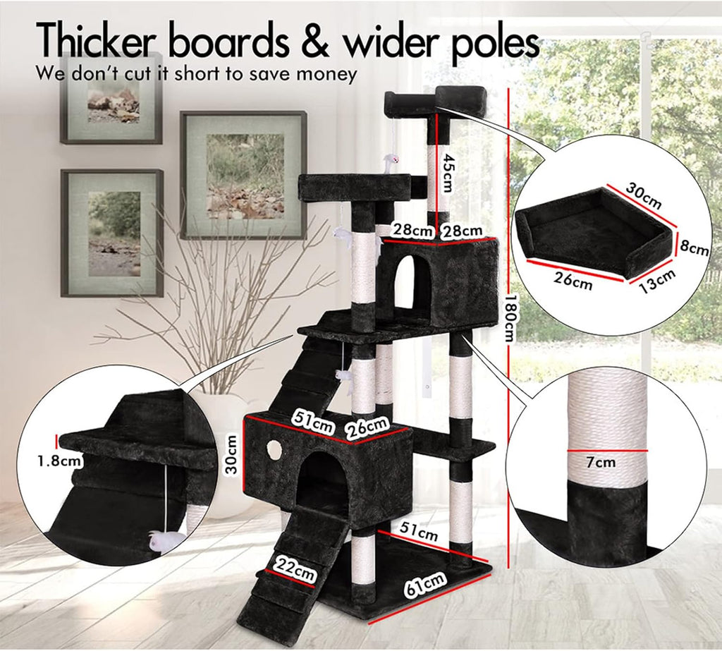 170cm Cat Tree Tower for Indoor Cats with Dual Condos & Plush - Beige