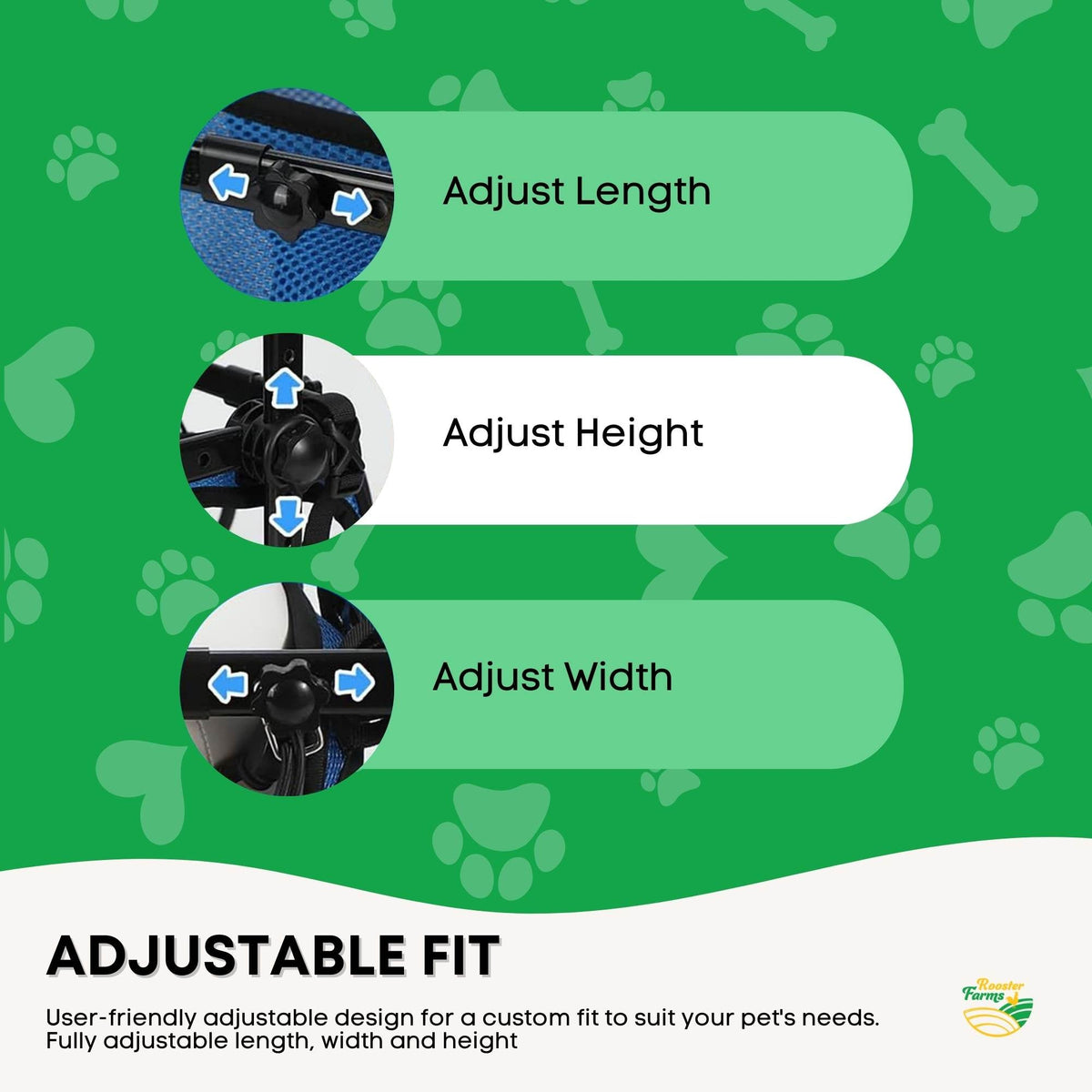Rooster Farms Little Dog Wheelchair Small Harness - Adjustable Back Leg Aid