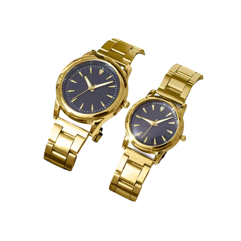 Couple Quartz Gold Watches Set